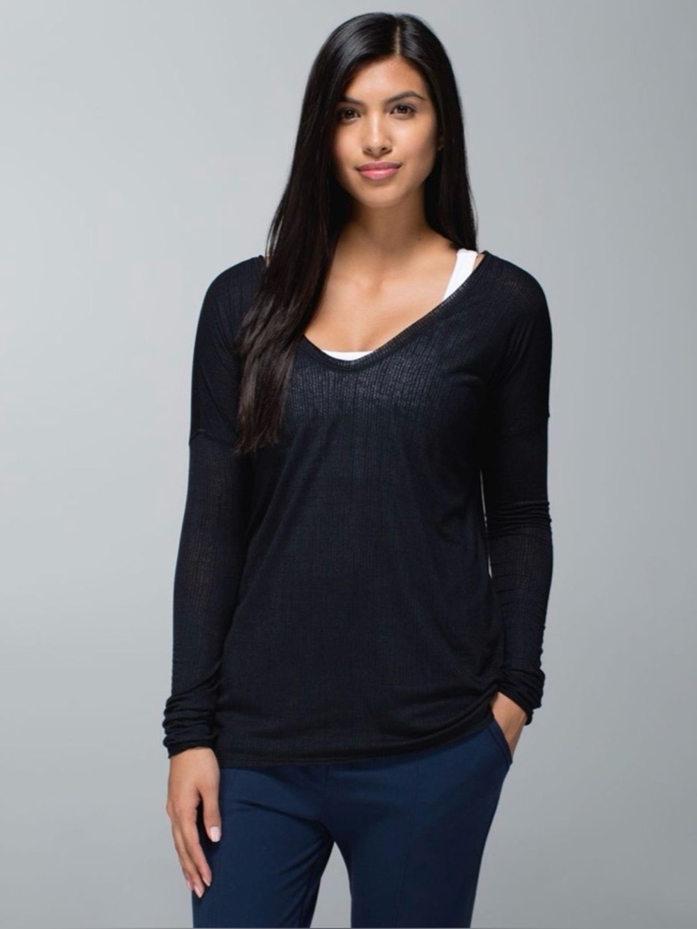 Lululemon Flip Your Dog Long Sleeve in Burlap Texture Burnout Black
